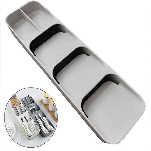 Nevenka Compact Cutlery Organizer Kitchen Drawer Tray for Kitchen Drawer Holding Flatware Spoons Forks-Gray