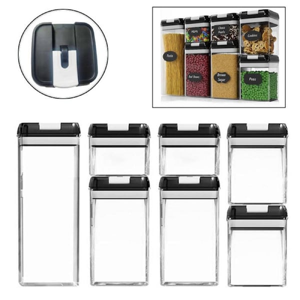 Nevenka 7 Pieces Plastic Food Storage Containers with Easy Lock Lids for Kitchen Pantry Organization and Storage -Black Lid