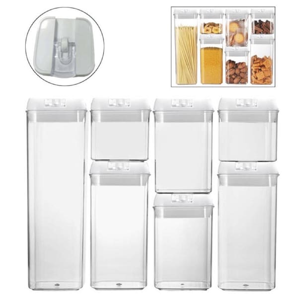 Nevenka 7 Pieces Plastic Food Storage Containers with Easy Lock Lids for Kitchen Pantry Organization and Storage -White Lid