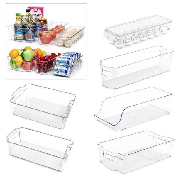 Nevenka Refrigerator Clear Plastic Storage Bins 6 Pcs Food Organizer Bins with Handles for Fridge Freezer Kitchen