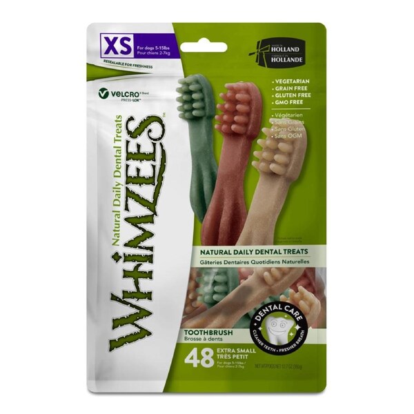 WHIMZEES Natural Daily Dental Toothbrush Chews For Adult Dog XSmall Breed (2-7KG) 48 Packs