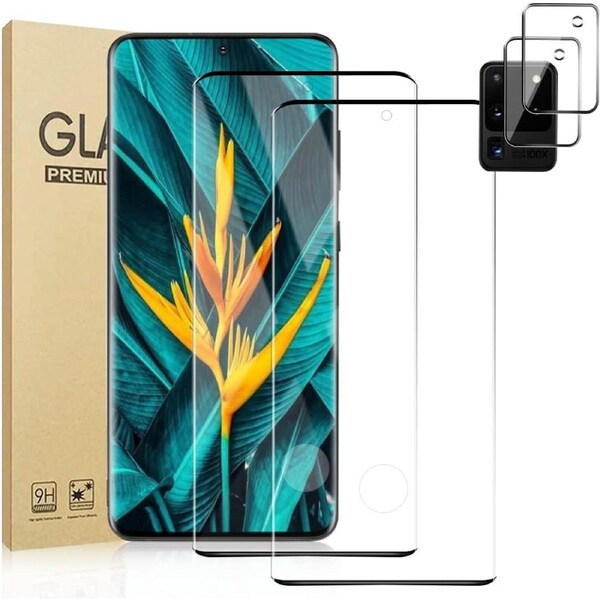 [2+2 Pack] 2 Pack S20 Ultra 5G Glass Screen Protector + 2 Pack Camera Lens Protector-For S20 Ultra 5G