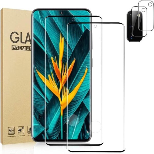 [2+2 Pack] 2 Pack S20 5G Glass Screen Protector + 2 Pack Camera Lens Protector-For S20 5G