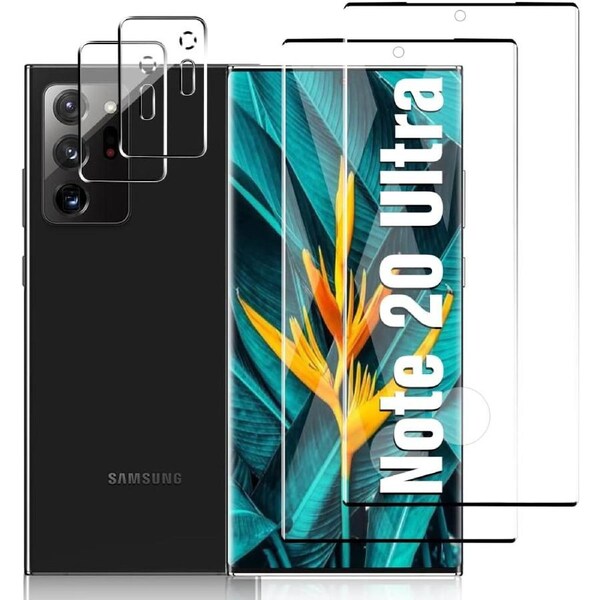 [2+2 Pack] 2 Pack Note20 Ultra 5G Glass Screen Protector + 2 Pack Camera Lens Protector-For Note20 Ultra 5G