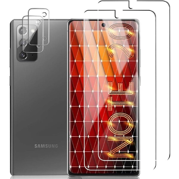 [2+2 Pack] 2 Pack Note20 5G Glass Screen Protector + 2 Pack Camera Lens Protector-For Note20 5G