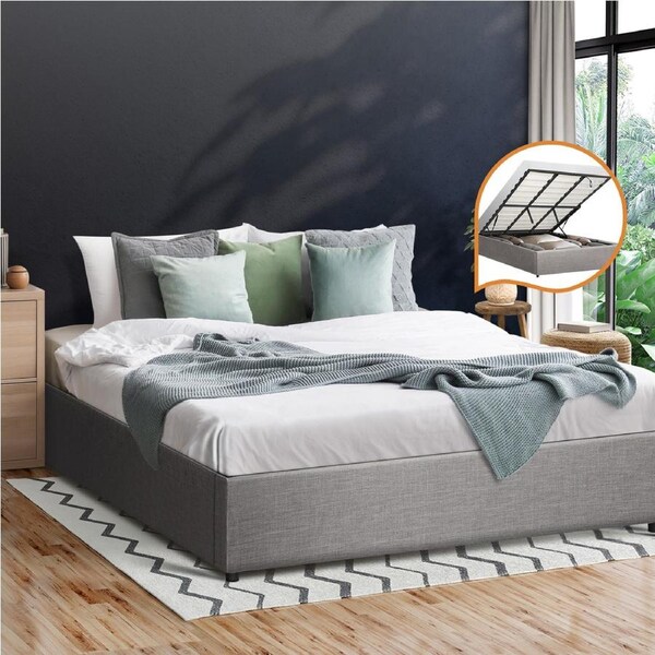 Oikiture Bed Frame King Size Gas Lift Bed Base With Storage