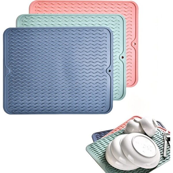 3 Pack Kitchen Silicone Dish Drying Mat Heat Resistant Pad Dish Drainer Mats