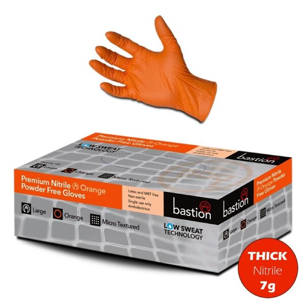 100pcs Bastion Nitrile Gloves Powder Free Orange Industrial 7g Micro Textured - 2XLarge