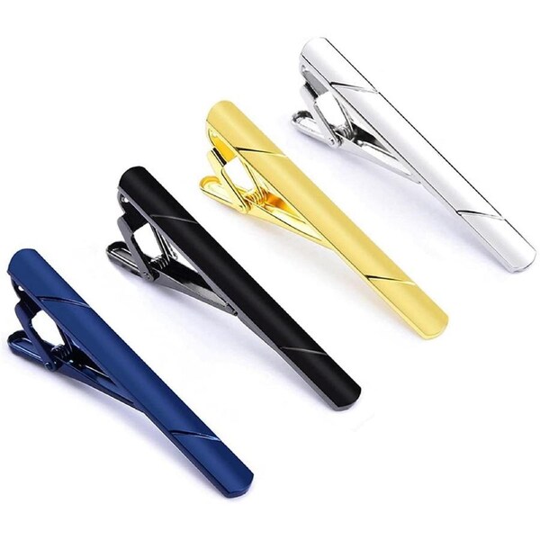 4 Color Mens Tie Clip Men's Tie Classic Accessories,4 Pack Regular Tie Clip Set for Business Wedding and Daily Life Necktie Ties Bar Pinch Clips
