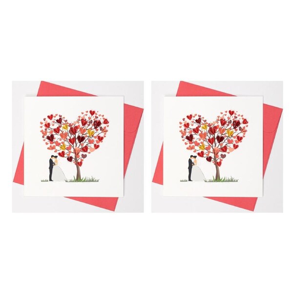 2x Boyle Handmade Paper 15cm Quilled Greeting Card w/Envelope Wedding Heart Tree