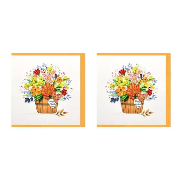 2x Boyle Handmade Paper 15cm Greeting Card/Envelope Happy Birthday Flower Basket