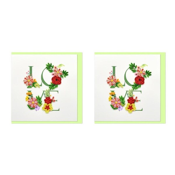 2x Boyle Handmade Paper 15x15cm Quilled Greeting Card & Envelope LOVE w/ Flowers