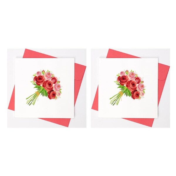 2x Boyle Handmade Paper 15cm Quilled Greeting Card w/ Envelope Bouquet of Roses