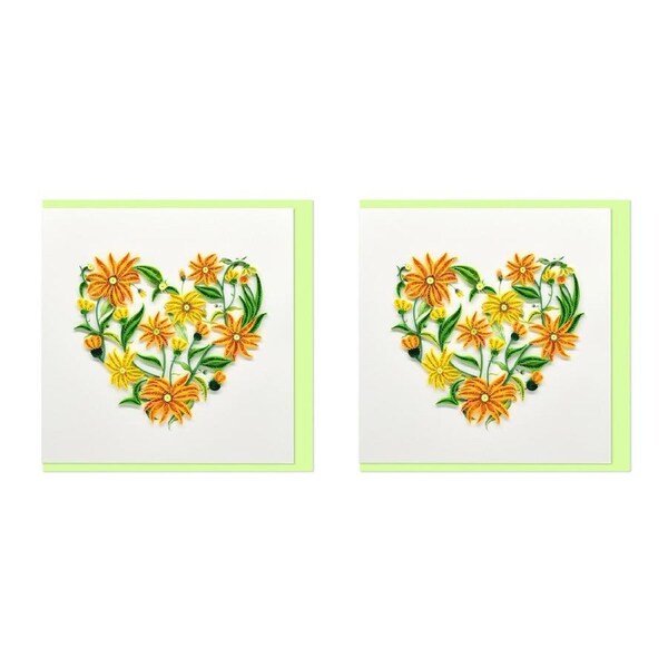 2x Boyle Handmade Paper 15cm Quilled Greeting Card/Envelope Heart Yellow Flowers