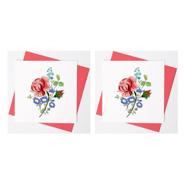 2x Boyle Handmade Paper 15cm Quilled Greeting Card/Envelope Rose & Flower Bunch