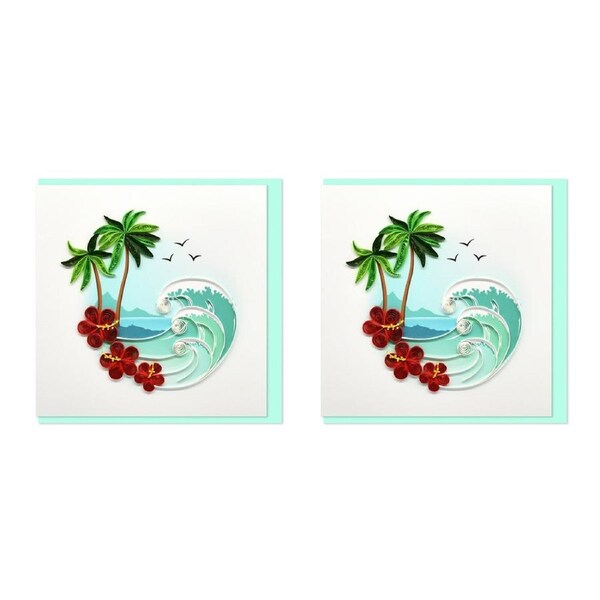 2x Boyle Handmade Paper 15x15cm Quilled Blank Greeting Card Beach Wave