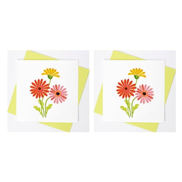 2x Boyle Handmade Paper 15x15cm Quilled Blank Greeting Card w/ Envelope Gerberas