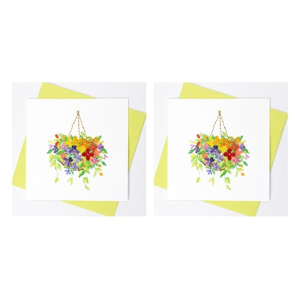 2x Boyle Handmade Paper 15cm Quilled Greeting Card w/Envelope Hang Flower Basket