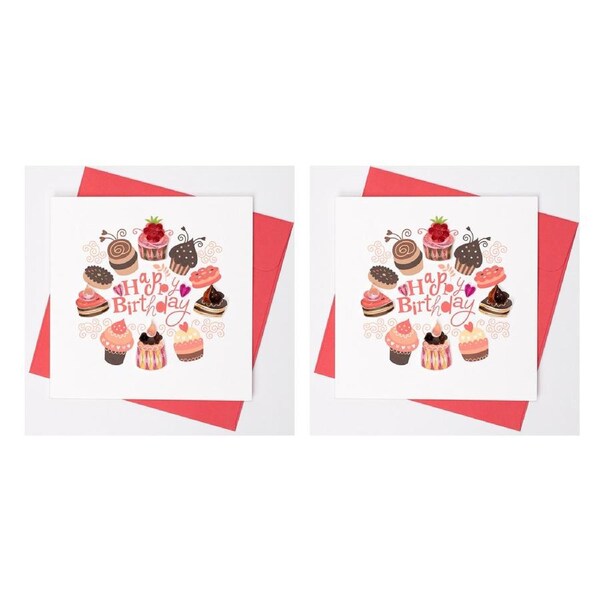 2x Boyle Handmade Paper 15cm Greeting Card w/ Envelope Birthday Cakes & Cupcakes