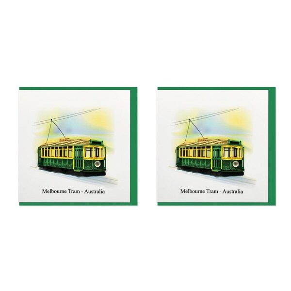 2x Boyle Handmade Paper 15x15cm Quilled Greeting Card w/ Envelope Melbourne Tram