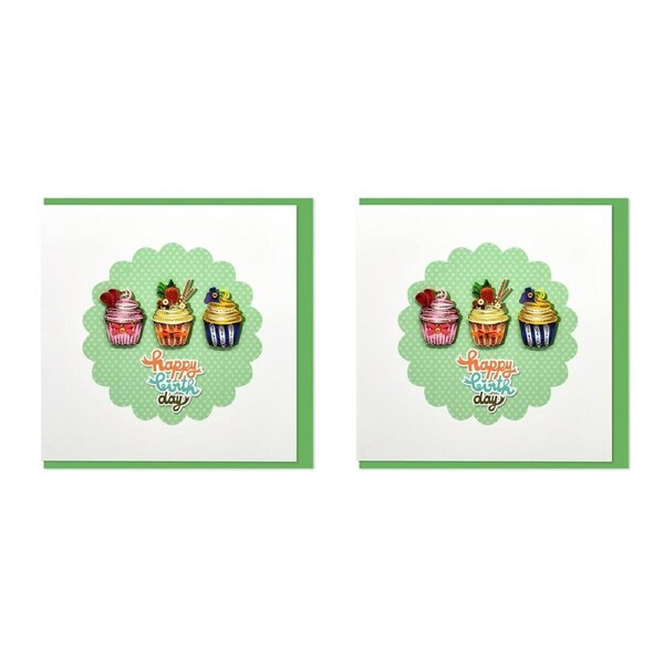 2x Boyle Handmade Paper 15x15cm Greeting Card/Envelope Birthday Trio of Cupcakes