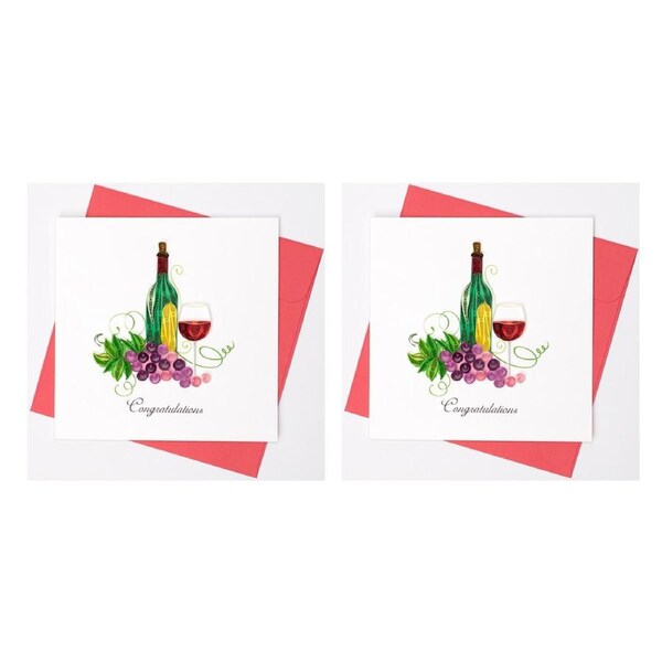 2x Boyle Handmade Paper 15cm Greeting Card/Envelope Congratulations Wine/Grapes