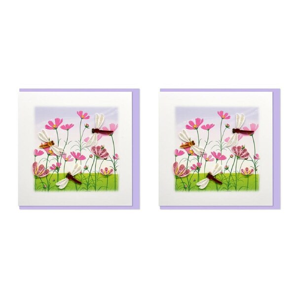 2x Boyle Handmade Paper 15cm Greeting Card/Envelope Field of Poppies/Dragonflies