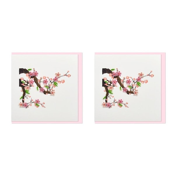 2x Boyle Handmade Paper 15x15cm Quilled Greeting Card w/ Envelope Blossom Branch