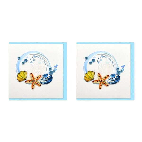 2x Boyle Handmade Paper Quilled 15cm Greeting Card Starfish and Shells