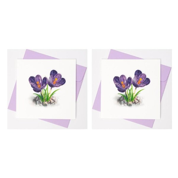 2x Boyle Handmade Paper 15cm Quilled Greeting Card/Envelope Purple Crocus Flower