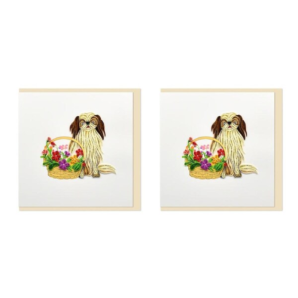 2x Boyle Handmade Paper 15x15cm Greeting Card/Envelope Puppy Dog w/Flower Basket