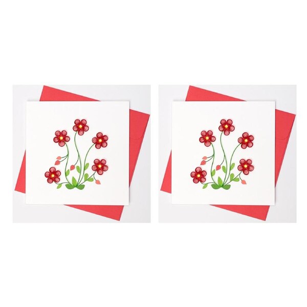 2x Boyle Handmade Paper 15x15cm Quilled Blank Greeting Card/Envelope Red Flowers