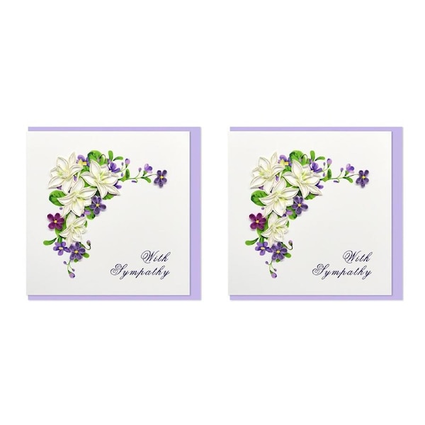 2x Boyle Handmade Paper 15cm Greeting Card/Envelope Sympathy Purple/White Flower