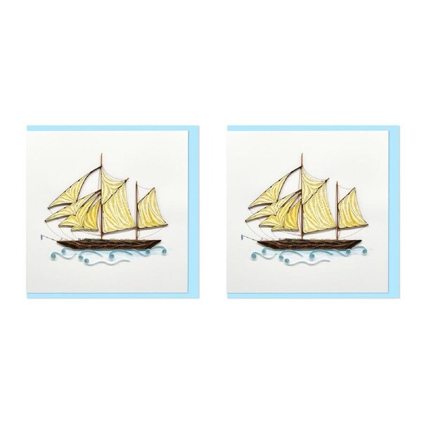 2x Boyle Handmade Paper Quilled 15x15cm Gift Greeting Card Sailing Ship