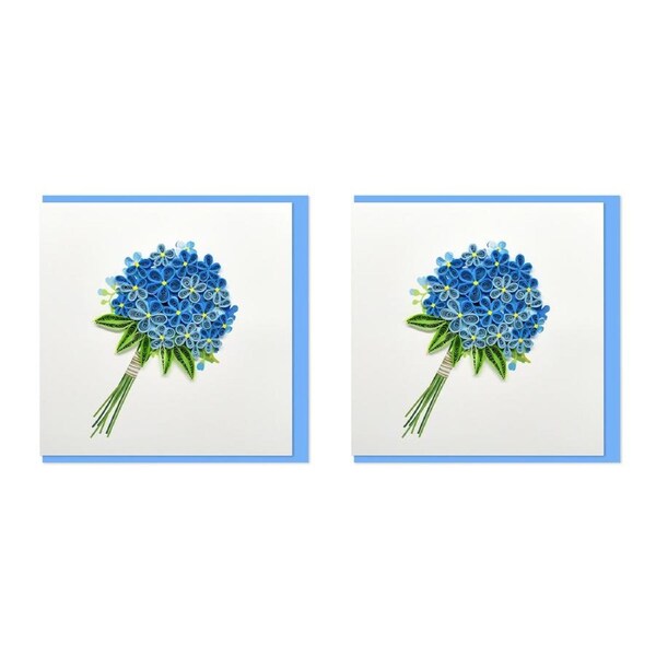 2x Boyle Handmade Paper 15cm Quilled Greeting Card/Envelope Blue Hydrangea Bunch