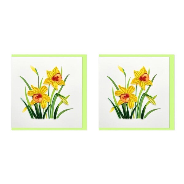 2x Boyle Handmade Paper Quilled 15x15cm Celebration/Gift Greeting Card Daffodils