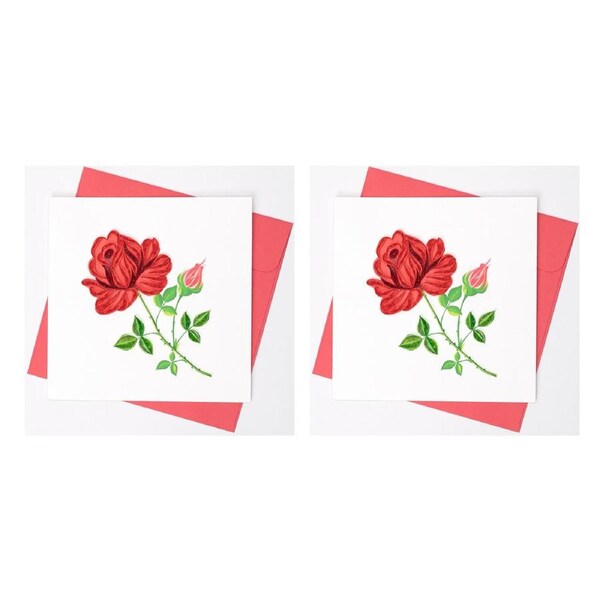 2x Boyle Handmade Paper 15x15cm Quilled Blank Greeting Card w/ Envelope Red Rose