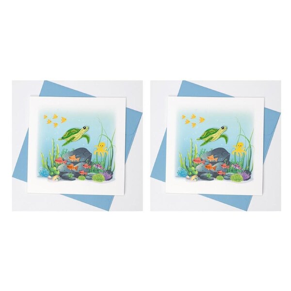 2x Boyle Handmade Paper 15x15cm Quilled Greeting Card/Envelope Sea Turtle & Fish
