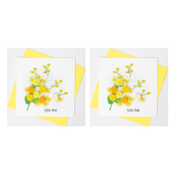2x Boyle Handmade Paper 15cm Quilled Blank Greeting Card/Envelope Golden Wattle