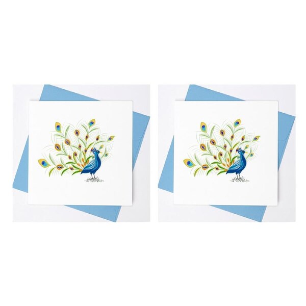 2x Boyle Handmade Paper 15x15cm Quilled Greeting Card w/Envelope Peacock Plumage