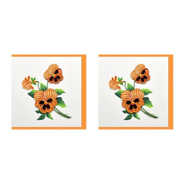 2x Boyle Handmade Paper 15x15cm Quilled Greeting Card w/ Envelope Orange Pansies