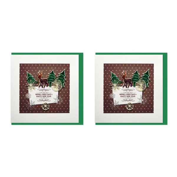 2x Boyle Handmade Paper 15cm Greeting Card w/Envelope Christmas Trees & Reindeer