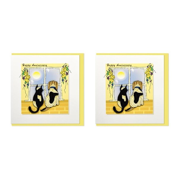 2x Boyle Handmade Paper 15cm Quilled Greeting Card/Envelope Anniversary Cat/Dog