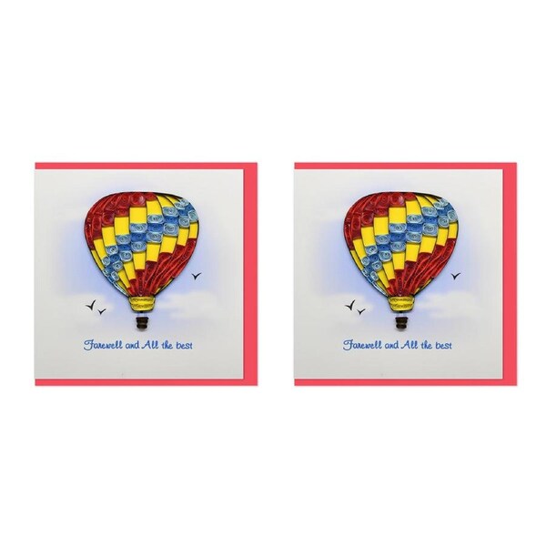 2x Boyle Handmade Paper Quil 15cm Card Hot Air Balloon Farewell & All The Best
