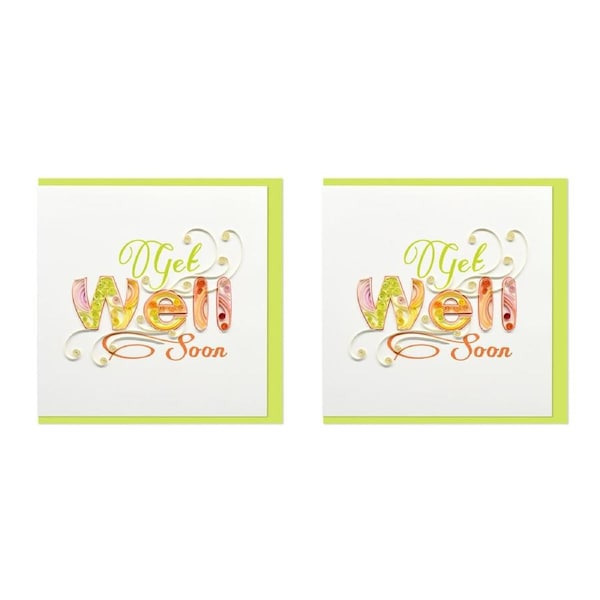 2x Boyle Handmade Paper Quilled 15cm Greeting Card Get Well Soon Green
