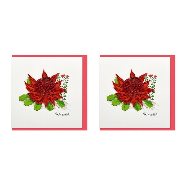 2x Boyle Handmade Paper 15x15cm Quilled Greeting Card w/ Envelope Waratah Flower
