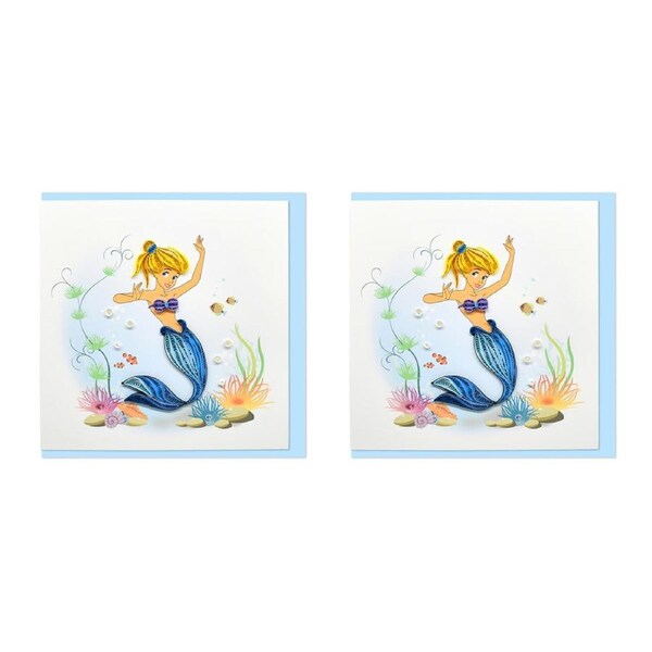 2x Boyle Handmade Paper Quilled 15x15cm Celebration/Gift Greeting Card Mermaid