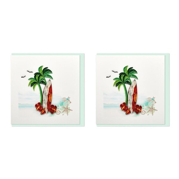 2x Boyle Handmade Paper 15x15cm Quilled Blank Greeting Card w/Envelope Surfboard