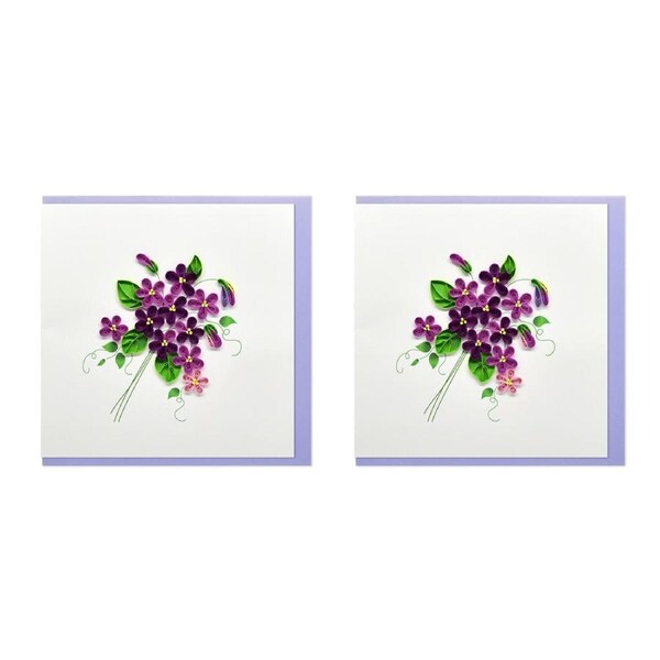2x Boyle Handmade Paper Quilled 15cm Greeting Card Violet Flower Bunch