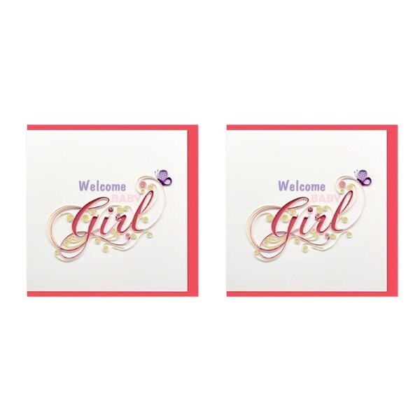 2x Boyle Handmade Paper Quilled 15cm Celebration Greeting Card Welcome Baby Girl